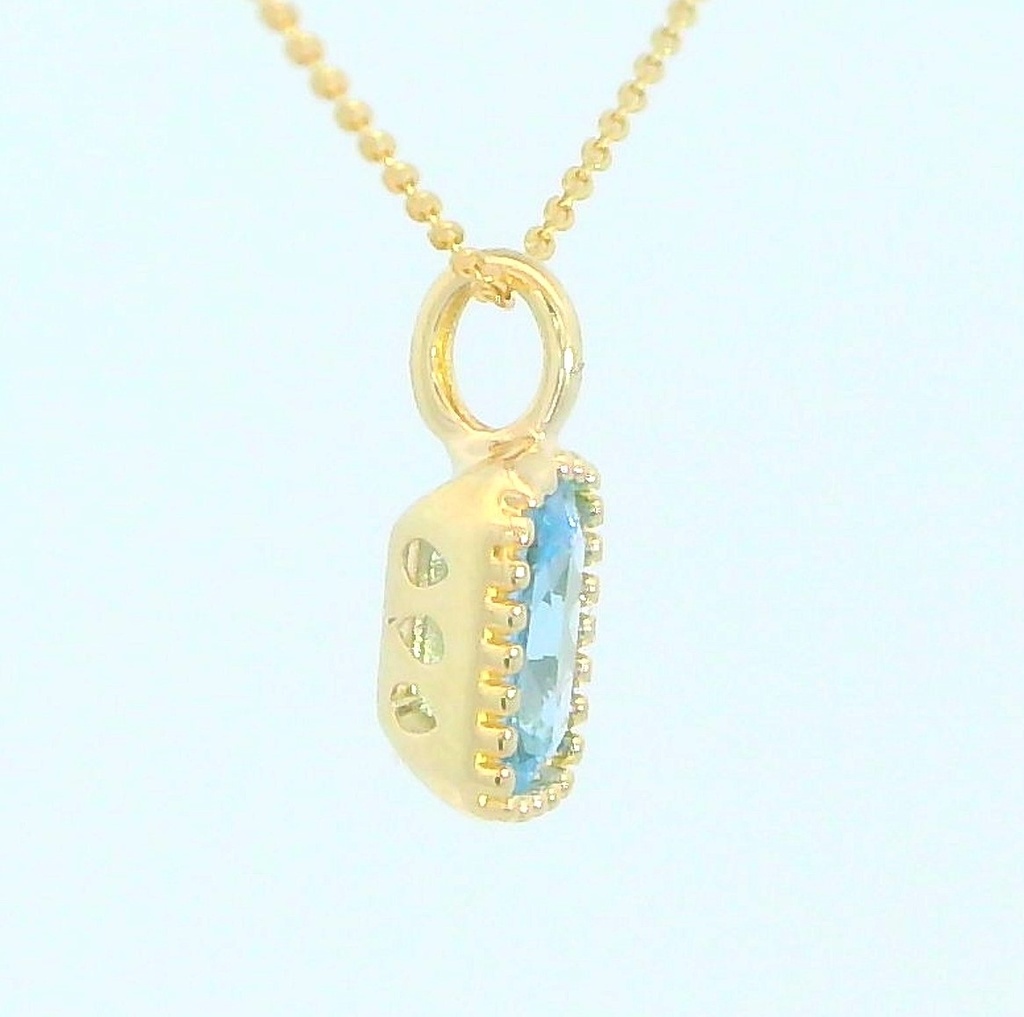 COLGANTE OCTOGONO DE 6x4MM COLOR AGUA MARINA. 9 KILATES