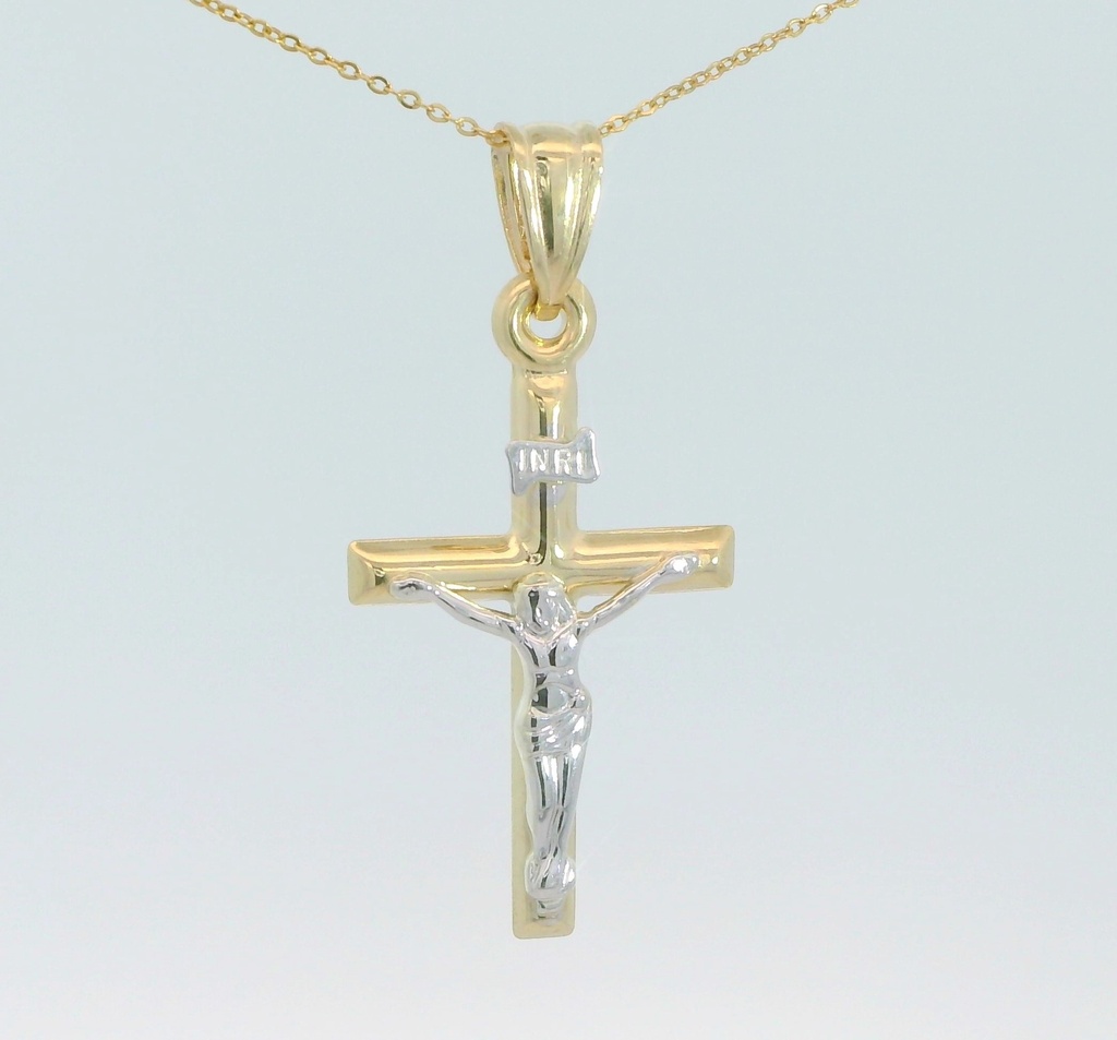 CRUZ LISA CON CRISTO BICOLOR .9 KILATES
