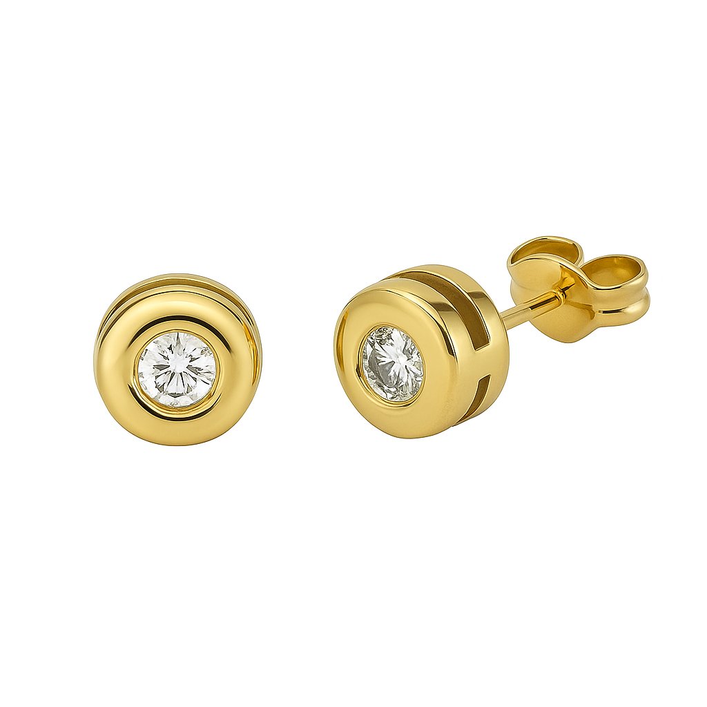 6'5MM BEZEL SET STUD EARRINGS.3MM DIAMONDS H-SI.0.22 CT TW