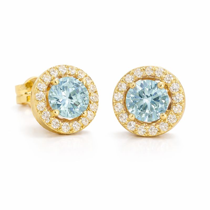 4MM AQUAMARINE COLOR CZ EARRINGS.TOTAL SIZE 7MM.