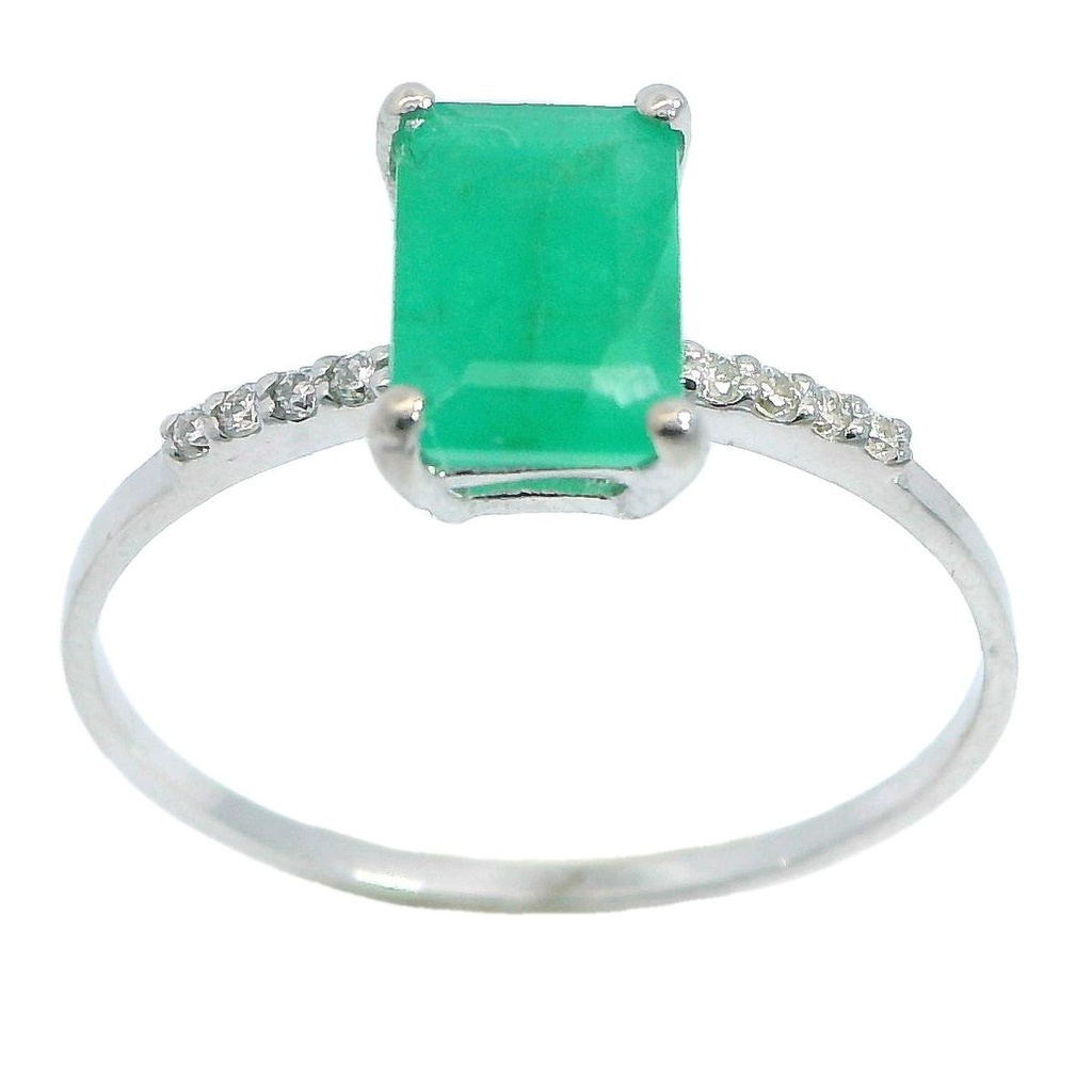 SORTIJA ORO BLANCO ESMERALDA 7x5MM1.10 CT 8 BRI.1MM H-SI-0.06CT