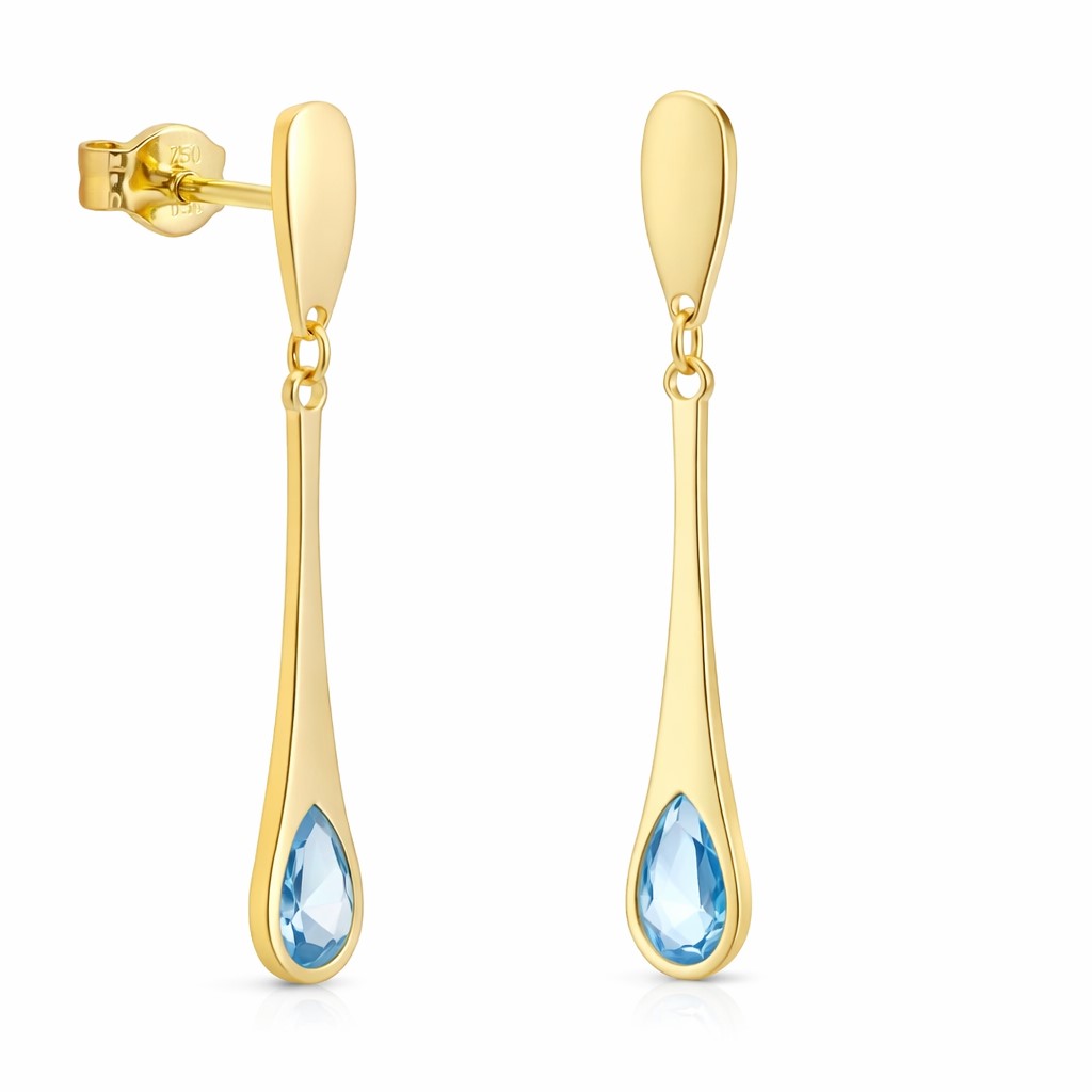 DROP EARRINGS WITH AQUAMARINE COLOR STONE.24MM.