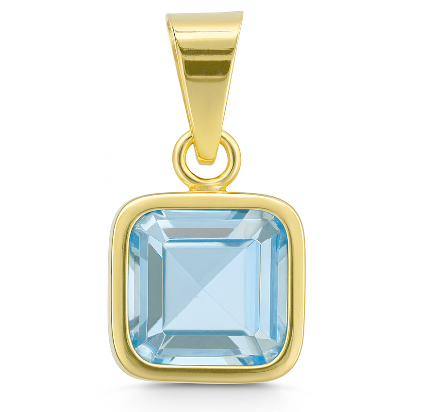 COLGANTE CUADRADO 6x6 MM PIEDRA COLOR  AGUA MARINA