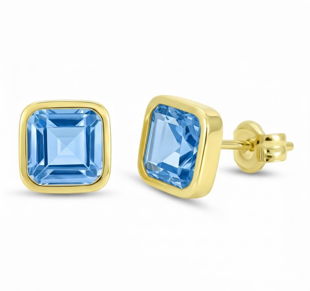PENDIENTES CUADRADOS 6x6 MM PIEDRA COLOR AGUA MARINA
