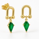 EMERALD COLOR STONE "KITE"EARRINGS.11MM.