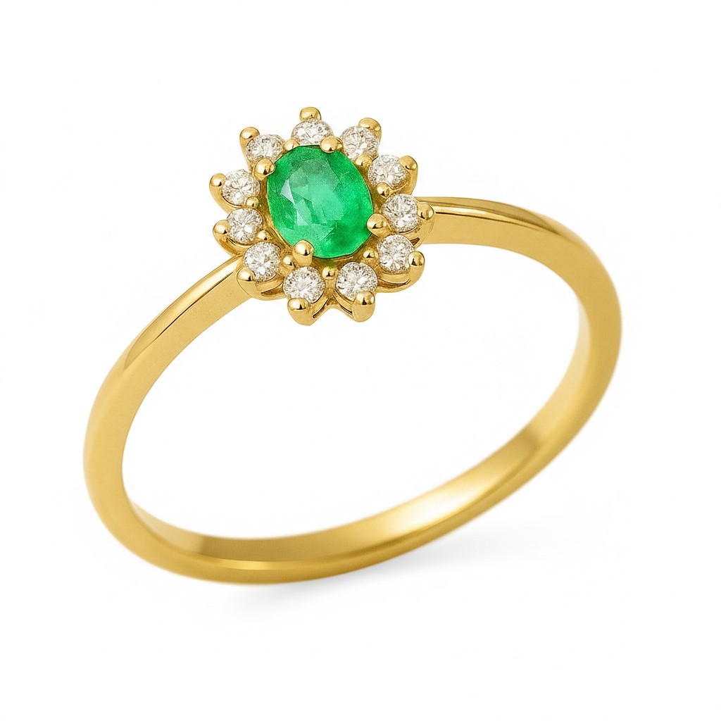 4x3MM EMERALD AND CZ RING