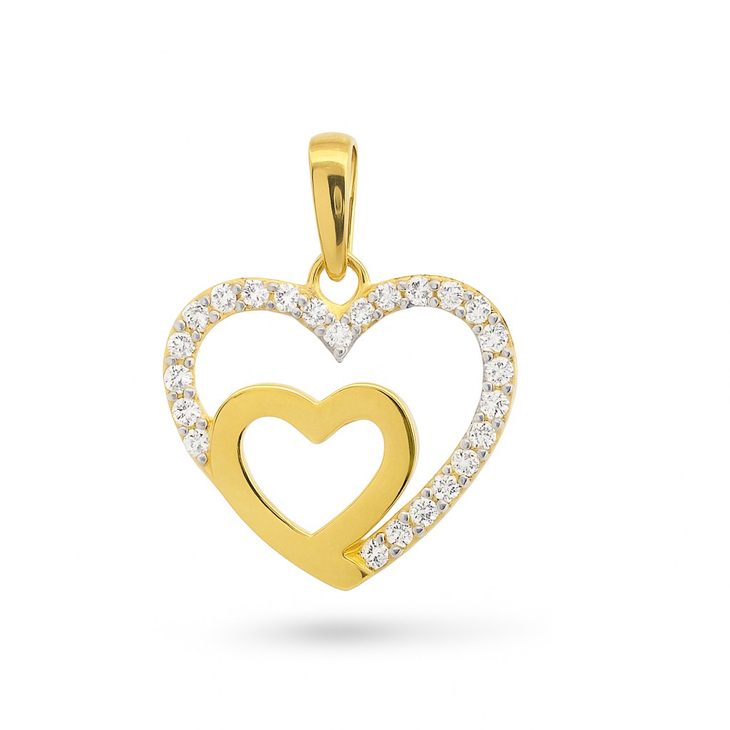 COLGANTE DOBLE CORAZON CON CIRCONITAS.18x13MM.