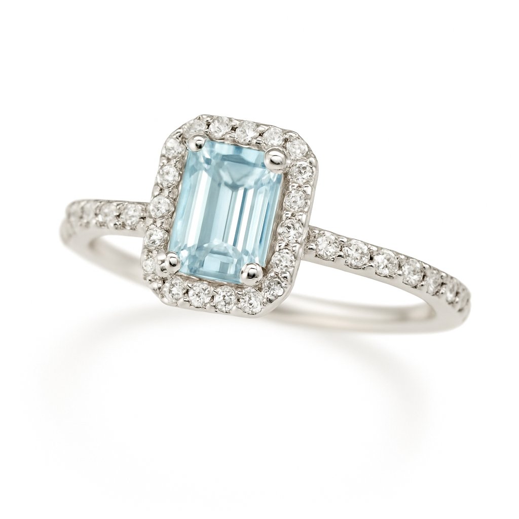 SORTIJA AGUAMARINA 6x4MM(0.512 CT) Y  BRILLANTES DI RD VSI H 0.283 .0.28 CT TW