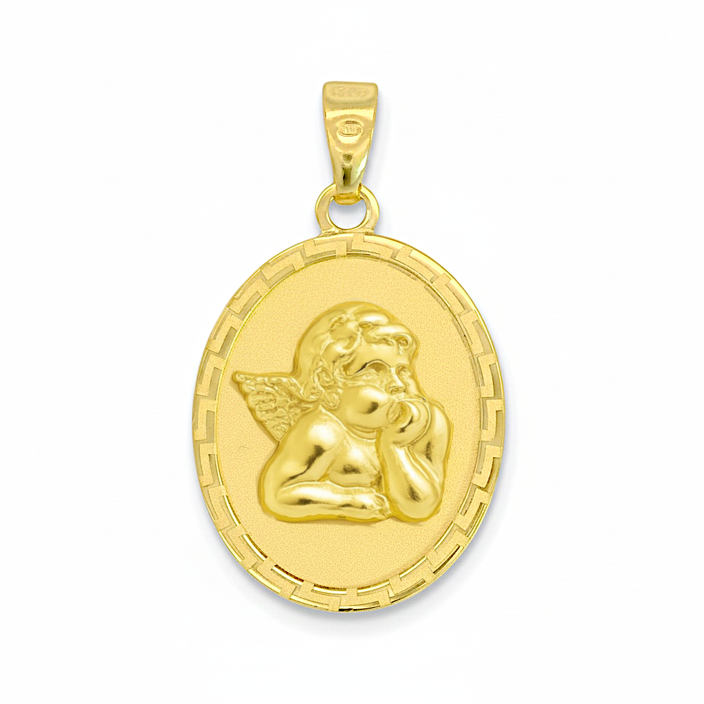 COLGANTE OVAL ANGELITO BURLON CON GRECA.13X15MM