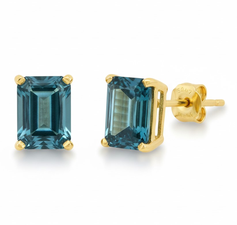 PENDIENTES TOPACIO  LONDON BLUE 7x5MM.PRESION.