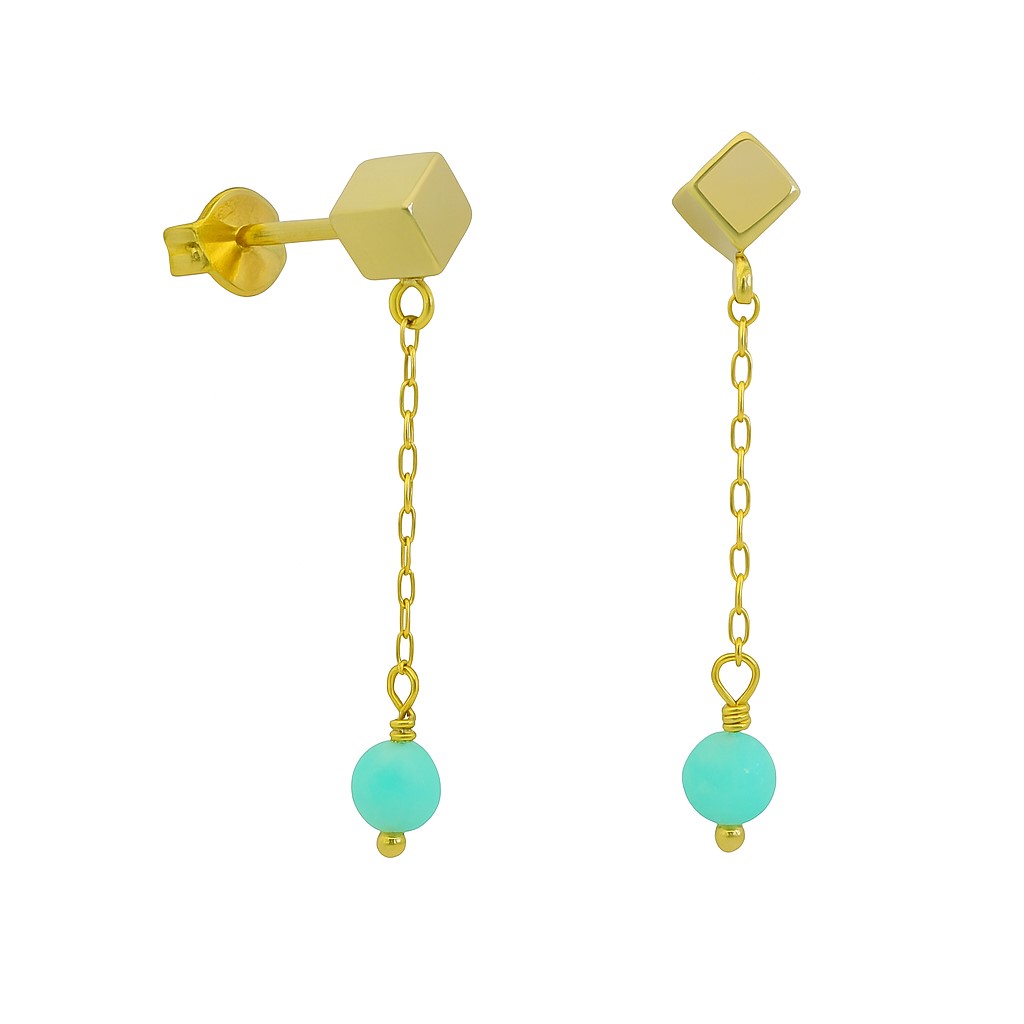 PENDIENTES CADENA CUBO PIEDRA AMAZONITA SEMIPRECIOSA