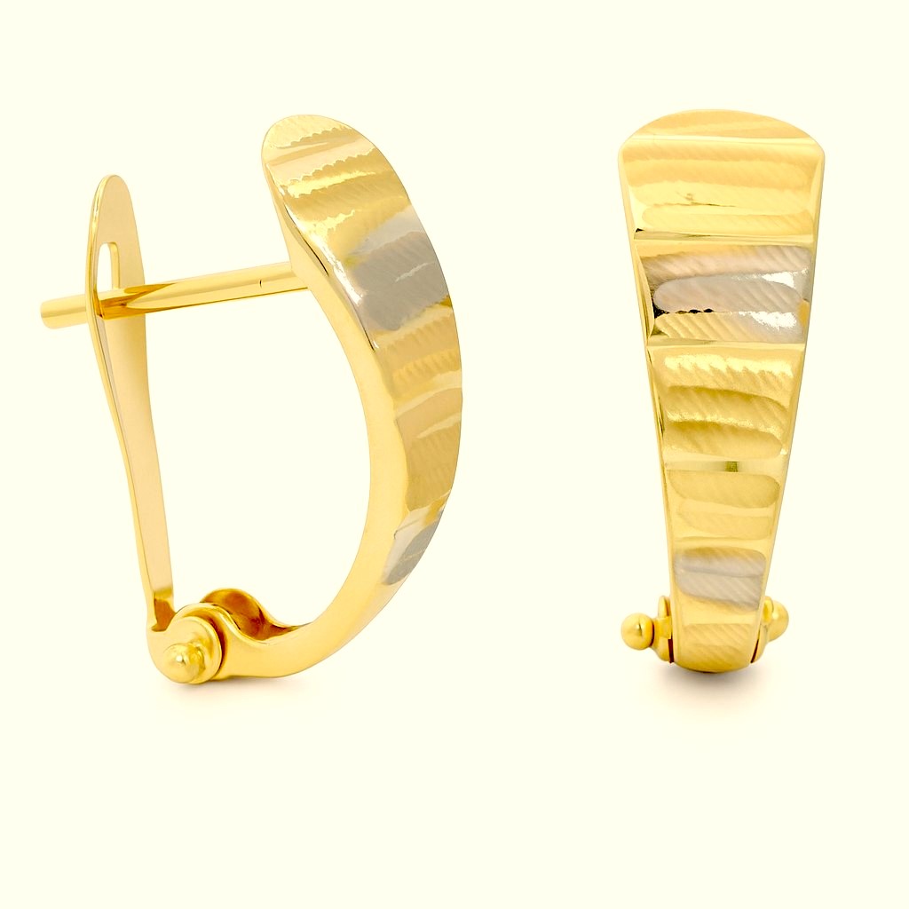 TWO TONE GOLD LEVERBACK EARRINGS.17x6MM
