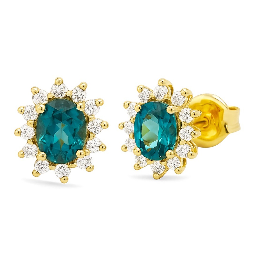 4x3MM LONDON BLUE TOPAZ AND CZ STUD EARRINGS