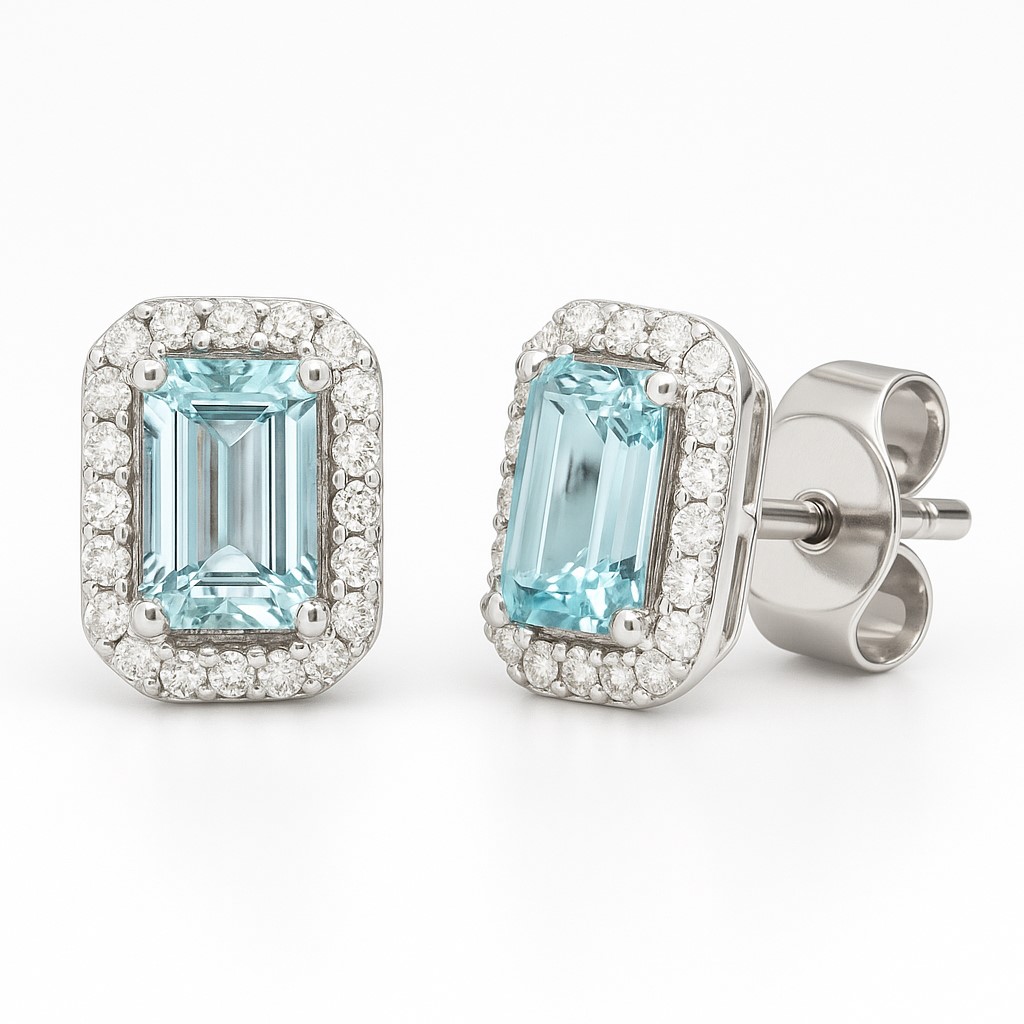 6x4MM (0.54 CT TW) AQUAMARINE RING WITH DIAMONDS SI-H 0.14 CT TW