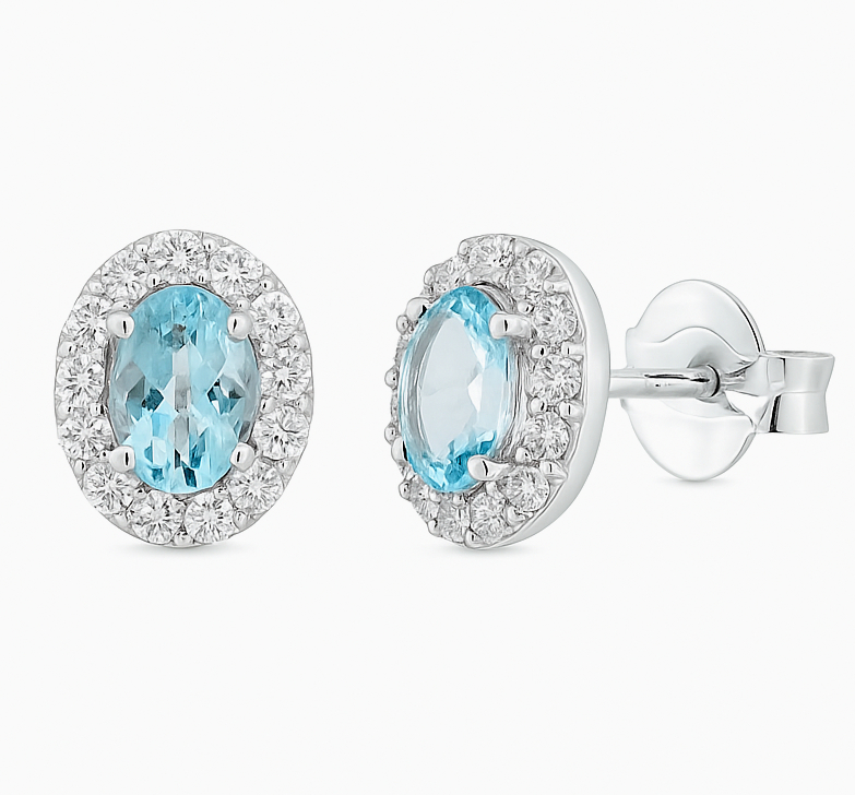 PENDIENTES BRILLANTES AGUA MARINA 0.84 CTR Y BRILLANTES DI 8 RD SI 0.04 RD20 0.14 DI32RD 0.26 CT