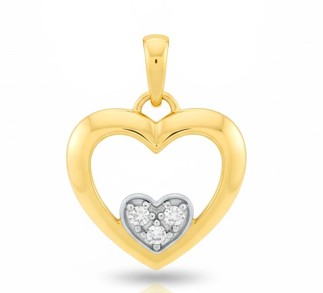 COLGANTE DOS CORAZONES CON CIRCONITAS.14x13MM. 9KILATES
