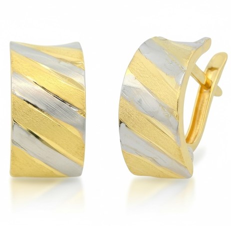 13x7MM. TWO TONE GOLD LEVERBACK EARRINGS.9 KARAT
