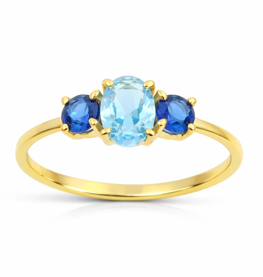 SORTIJA  CIRCONITA OVAL COLOR AGUA MARINA Y NANO ZAFIRO.9KILATES