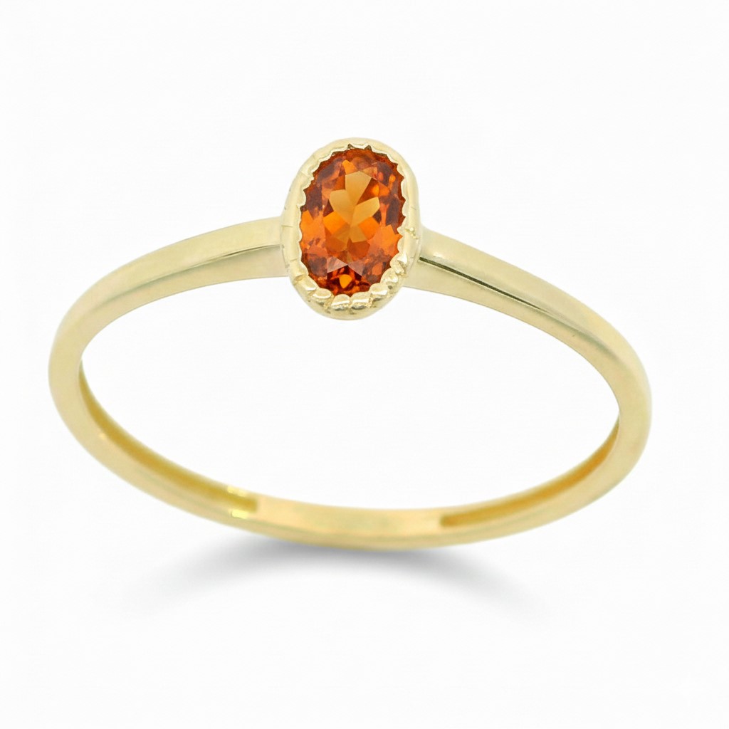 SORTIJA OVAL COLOR CITRINO DE 6x4MM.9 KILATES