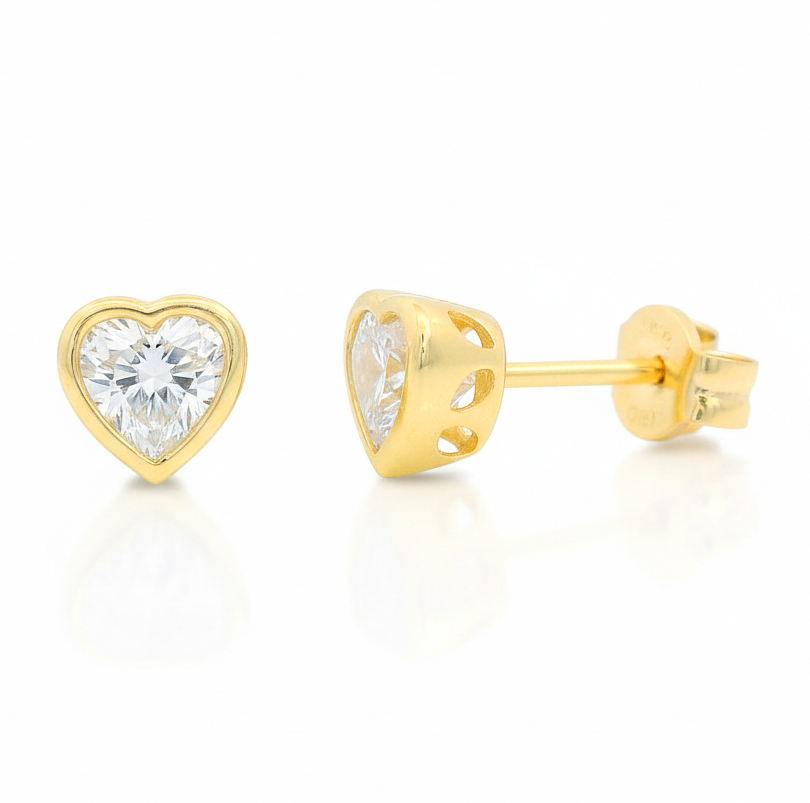 PENDIENTES CIRCONITA CORAZON,5.5MM .9 KILATES