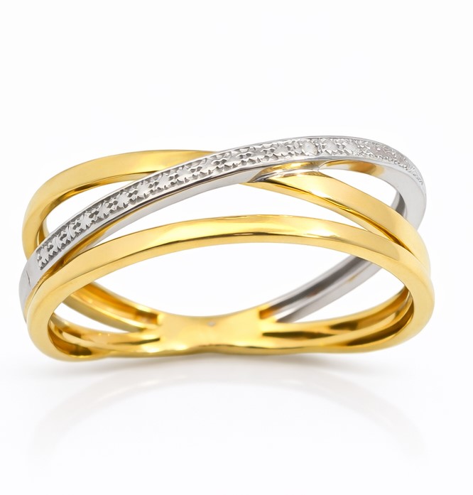 SORTIJA  BICOLOR CON DIAMANTE  0.004 CT TW.9 KILATES