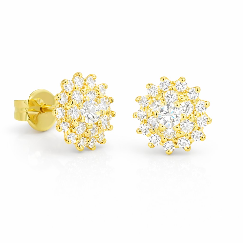 PENDIENTES REDONDOS CIRCONITAS. 9 KILATES.7MM