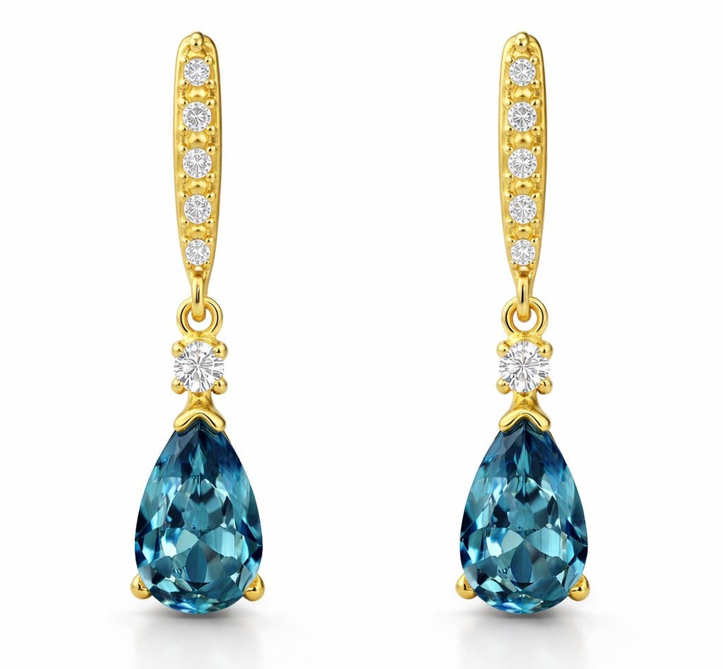 6x4MM LONDO BLUE TOPAZ AND CZ DANGLING EARRINGS.18MM