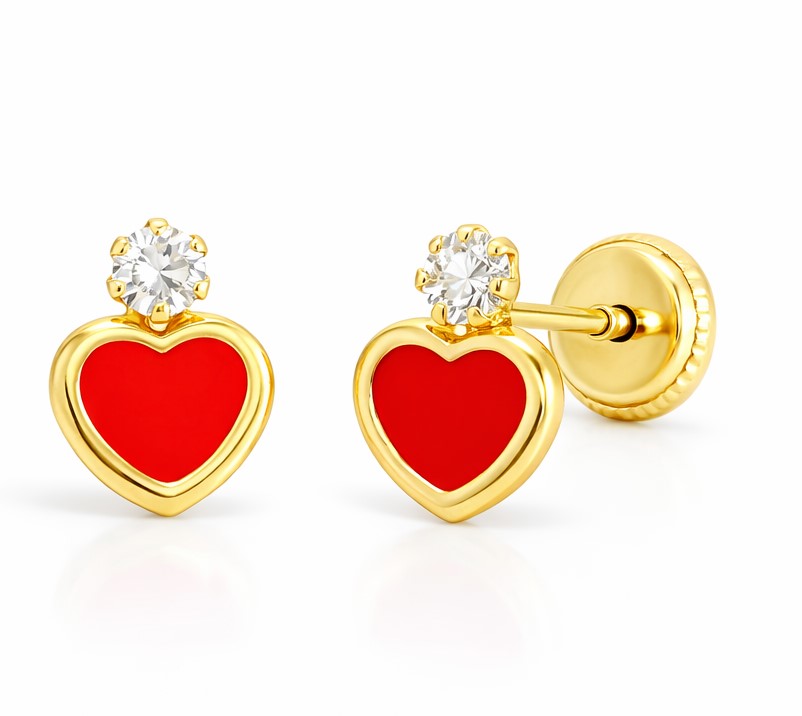 6MM ENAMEL HEART EARRINGS AND CZ KID EARRINGS