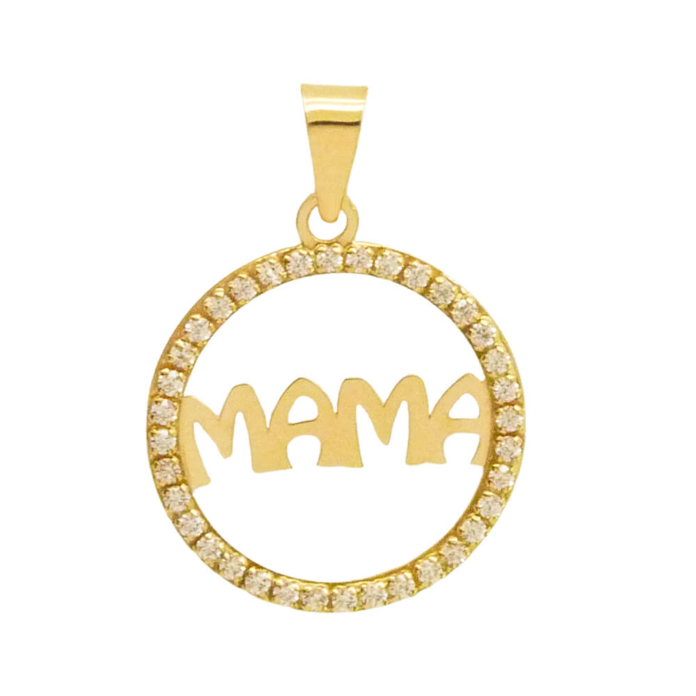 COLGANTE REDONDO MAMA CON CIRCONITAS.15MM 9KILATES