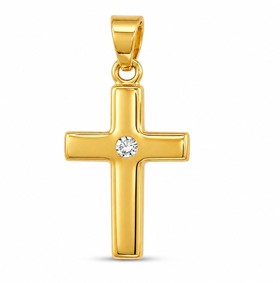 CRUZ LISA SIN CRISTO CON CIRCONITA .19x10MM.9 KILATES