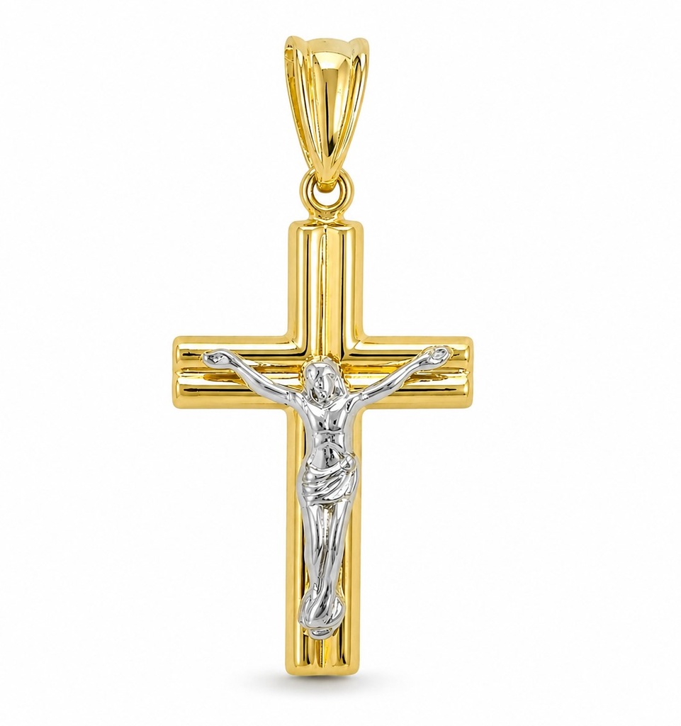 CRUZ  CON CRISTO BICOLOR .23x15MM.9 KILATES