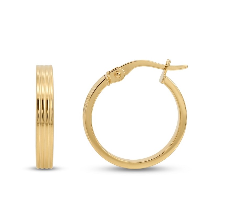 9K GOLD 14x3MM  CARVED HOOP EARRINGS