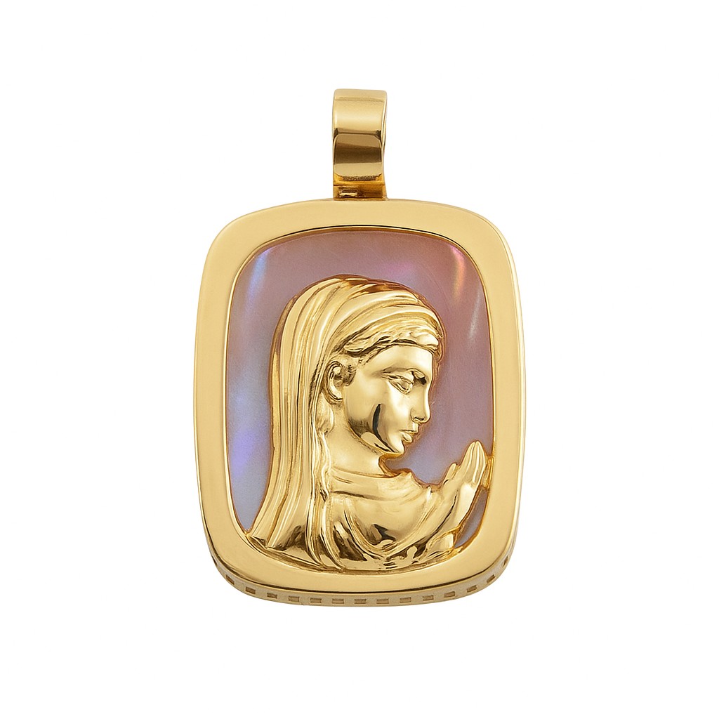 COLGANTE ANTIC NACAR ROSA 10x8MM CON VIRGEN