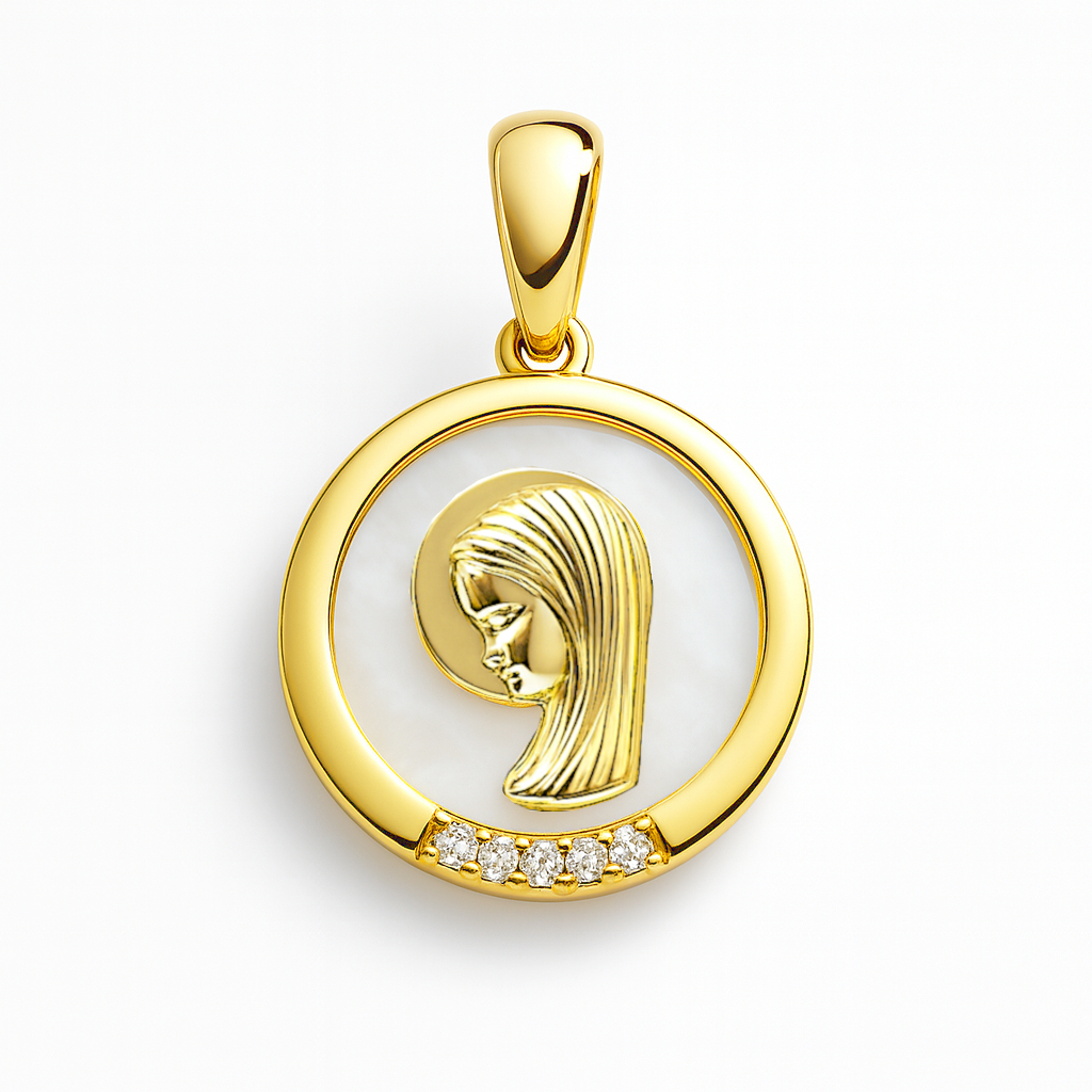 MEDALLA REDONDA VIRGEN NIÑA 14MM CON  NACAR
