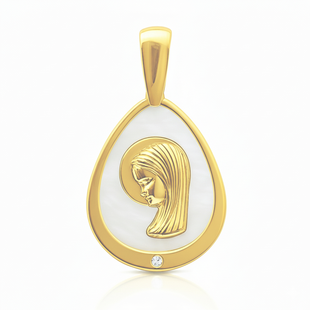 12MM MOTHER OF PEARL VIRGIN MEDAL.
