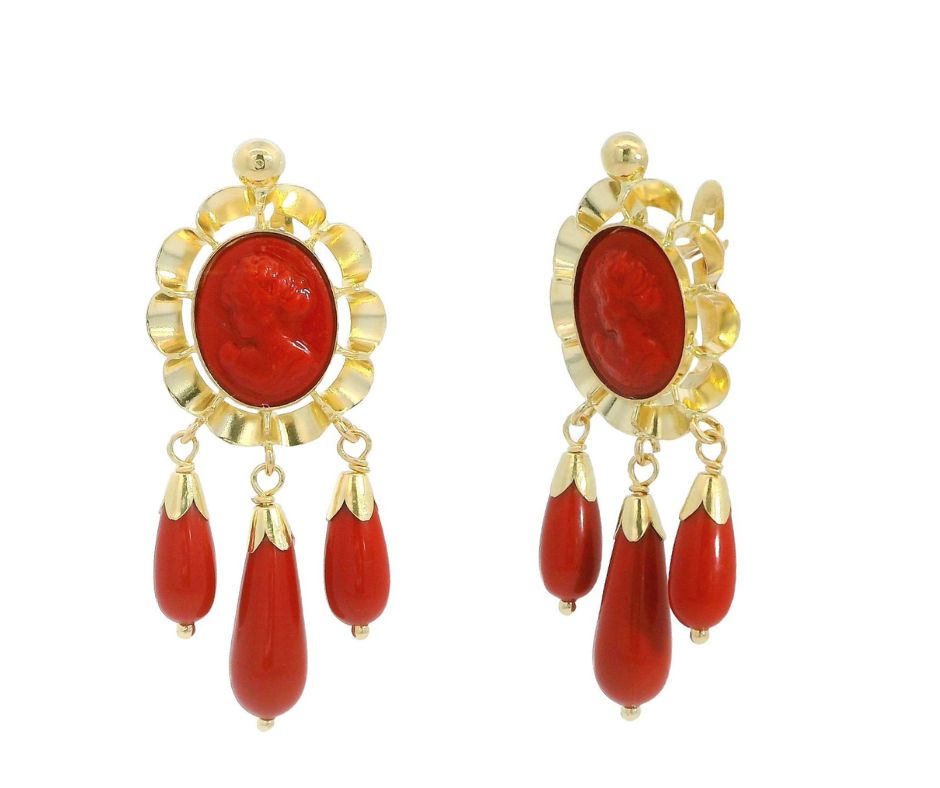 PENDIENTES ARQUILLO 10x8MM 3 PERITAS  COLOR CORAL CATALAN.35x24MM.