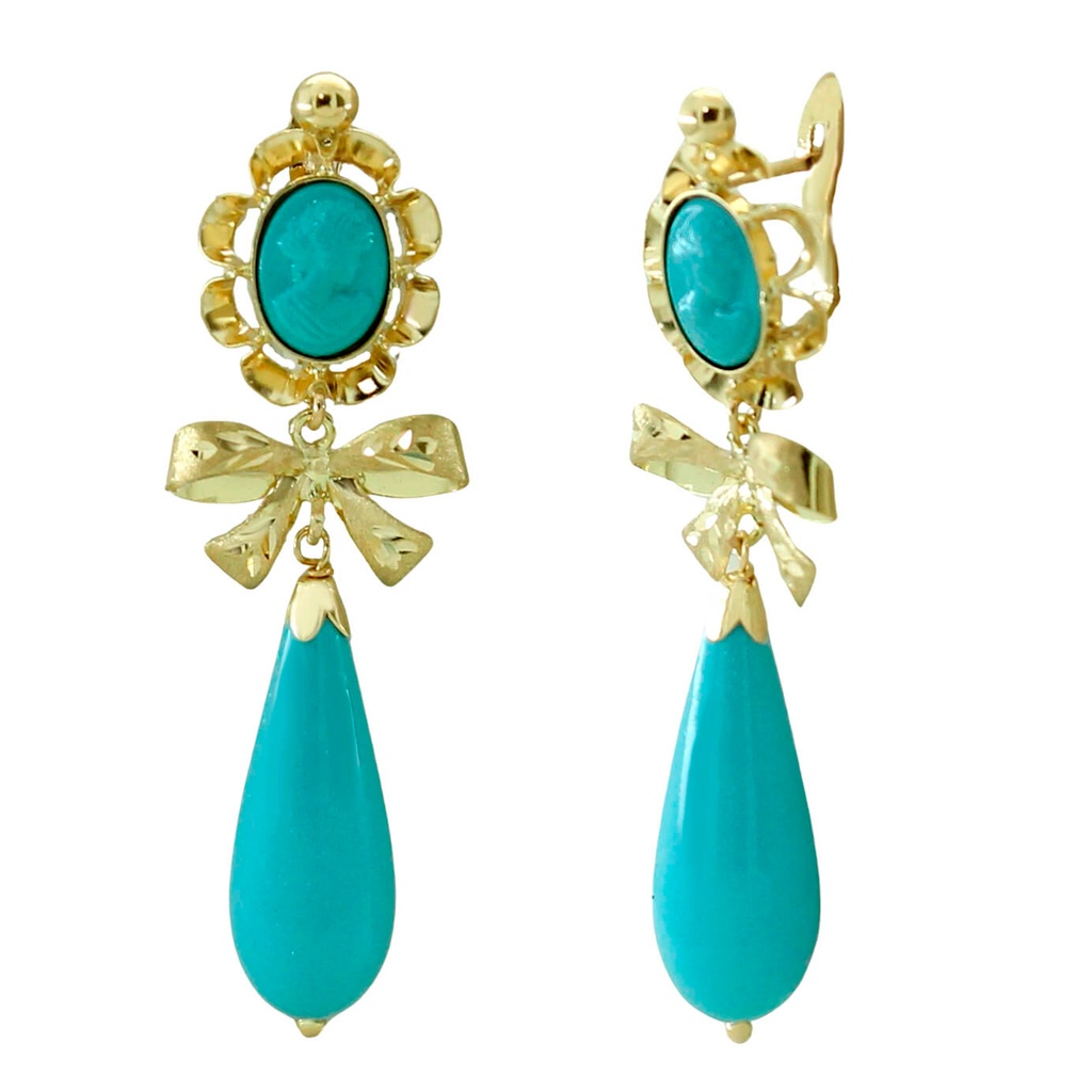 PENDIENTES ARQUILLO 8x6MM CON  LAZO COLOR TURQUESA.44MM.CATALAN