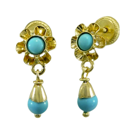 PENDIENTES ARQUILLO BOLA COLOR TURQUESA.TORNILLO.15MM.