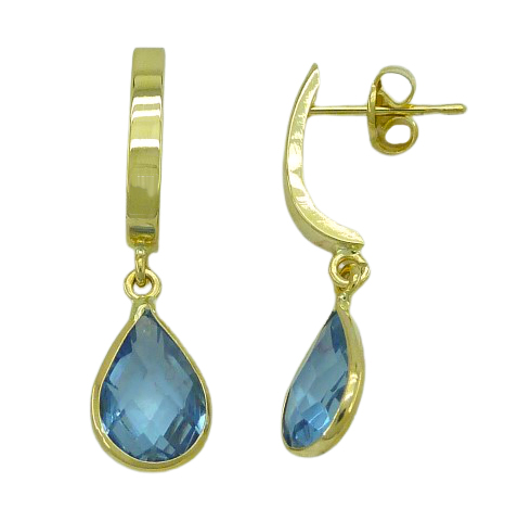 PENDIENTES BANDA CIRCONITA COLOR AGUA MARINA 9x6MM.PRESION