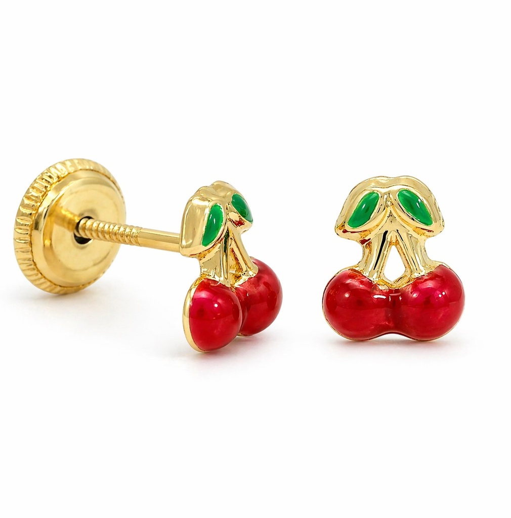 PENDIENTES CEREZAS ESMALTE 5'5MM. TORNILLO