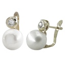 PENDIENTES CHATON ORO BLANCO 3MM Y PERLA BOTON 10MM.CATALAN Perla Cultivada