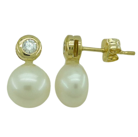 PENDIENTES CHATON 2.5MM Y PERLA 7/7.5MM.PRESION. Perla Cultivada