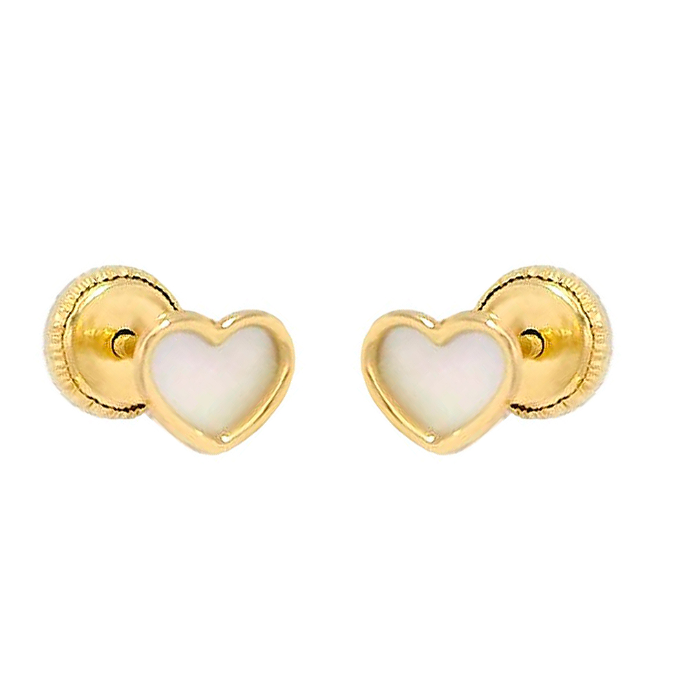 5MM MOTHER OF PEARL HEART STUD EARRINGS.SCREW BACK.