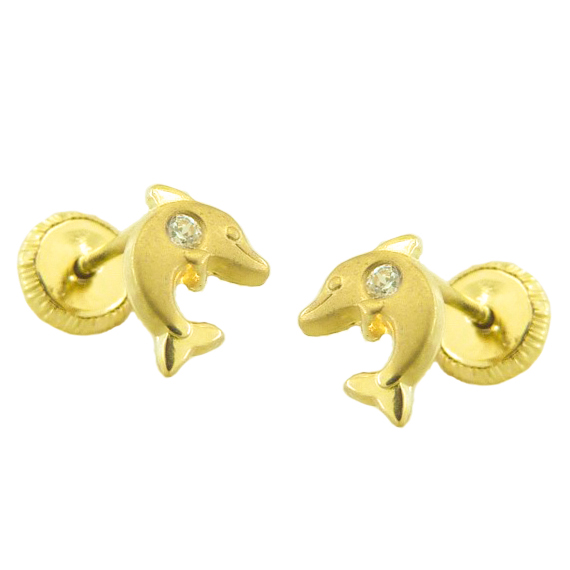 10MM DOLPHINS STUD EARRINGS WITH CZ.SCREW BACK.