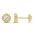 5'5MM ROUND PLANE BEZEL EARRINGS.3MM CZ.,SCREW BACK
