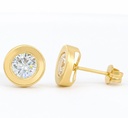 8MM BEZEL STUD EARRINGS.5MM CZ.PUSHBACK.