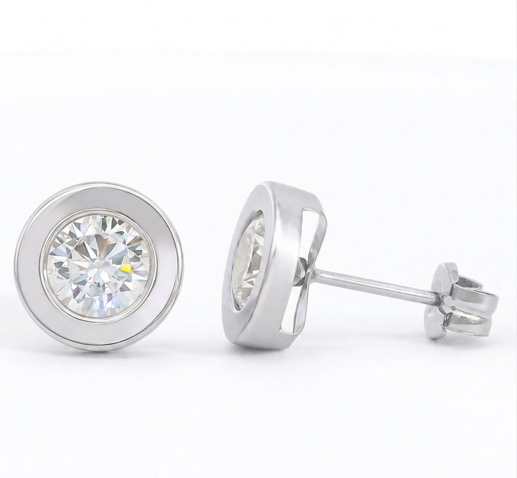 PENDIENTES "DONUT" ORO BLANCO CIRCONITAS 8MM.PRESION.