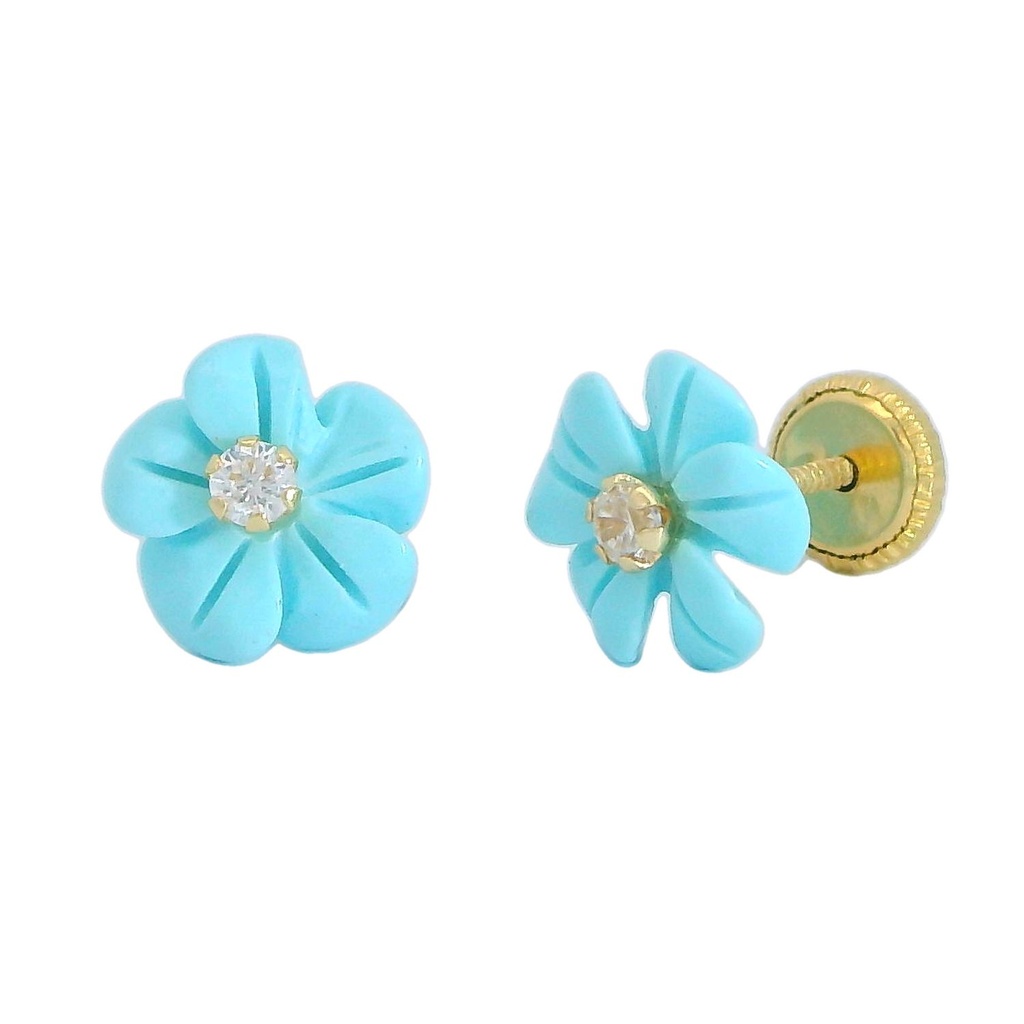 PENDIENTES FLOR COLOR  TURQUESA GARRA TORNILLO