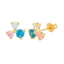 PENDIENTES GARRA TREBOL TRICOLOR 6MM PRESION