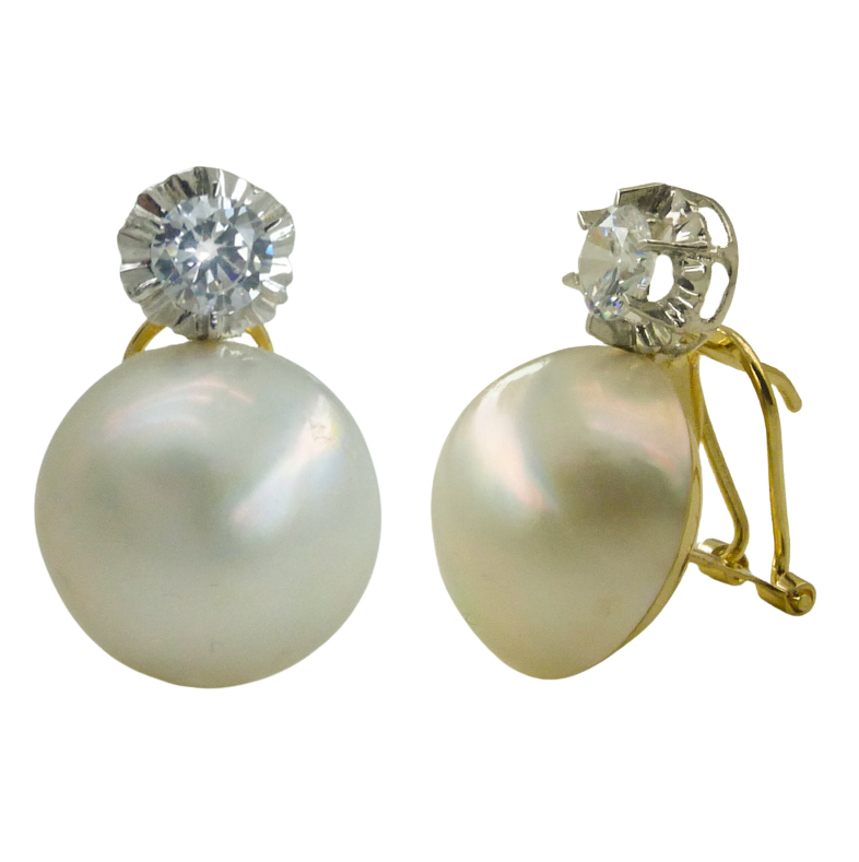 12/15MM MABE PEARL EARRINGS.OMEGA BACK.